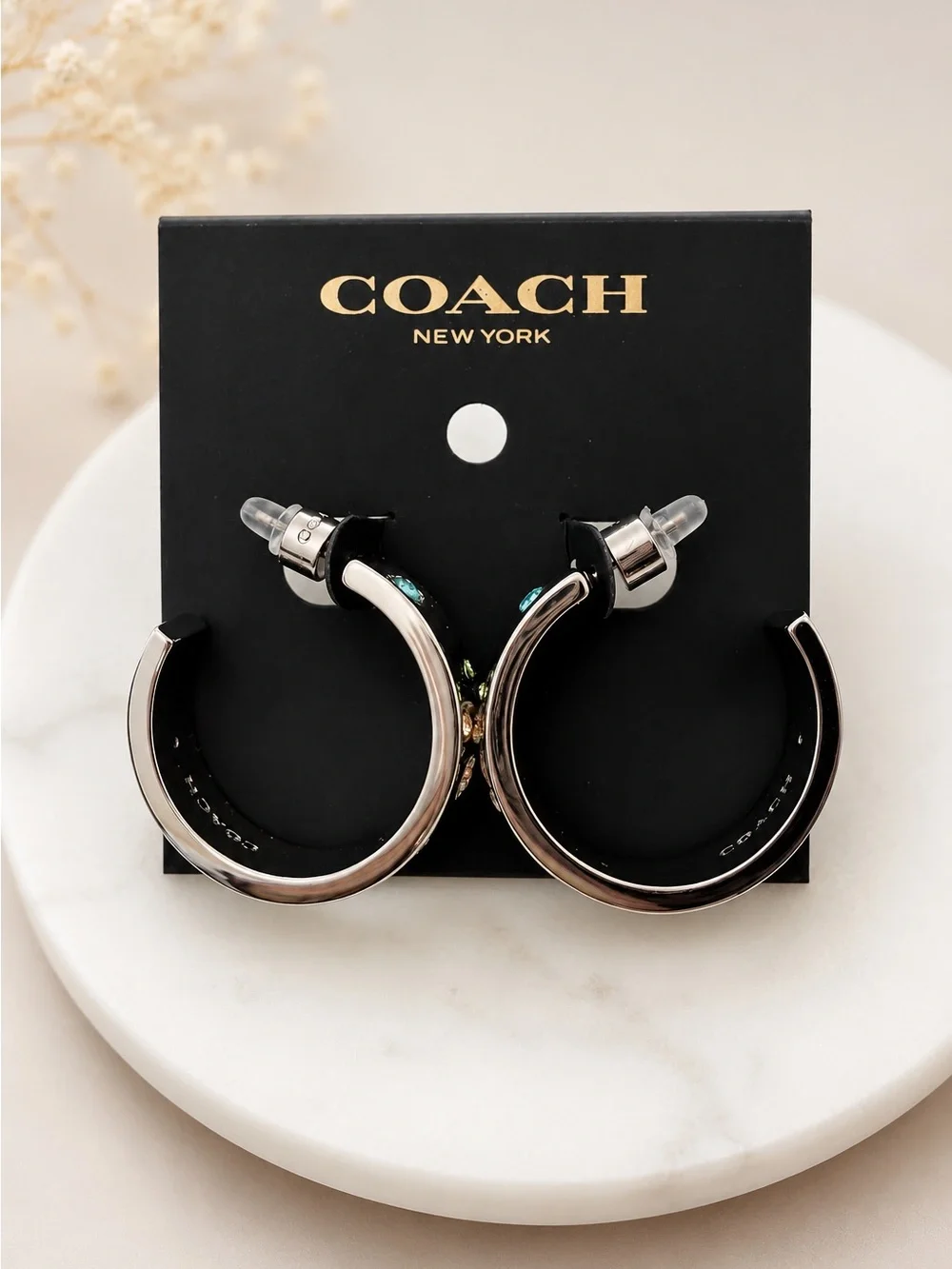 Coach Signature Gem Hoop Earrings (Open Hoop, Multi Gem) - Picture 7 of 7